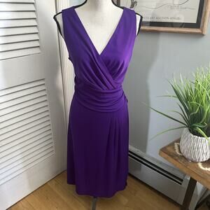 RALPH LAUREN LRL Dress Womens 12 Purple Faux Wrap Stretch Cocktail Evening Party